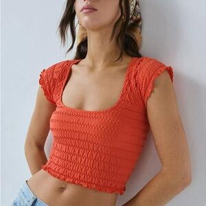 NWT Urban Outfitters Women’s Out From Under Smocked Low-Back Baby Tee Orange XS
